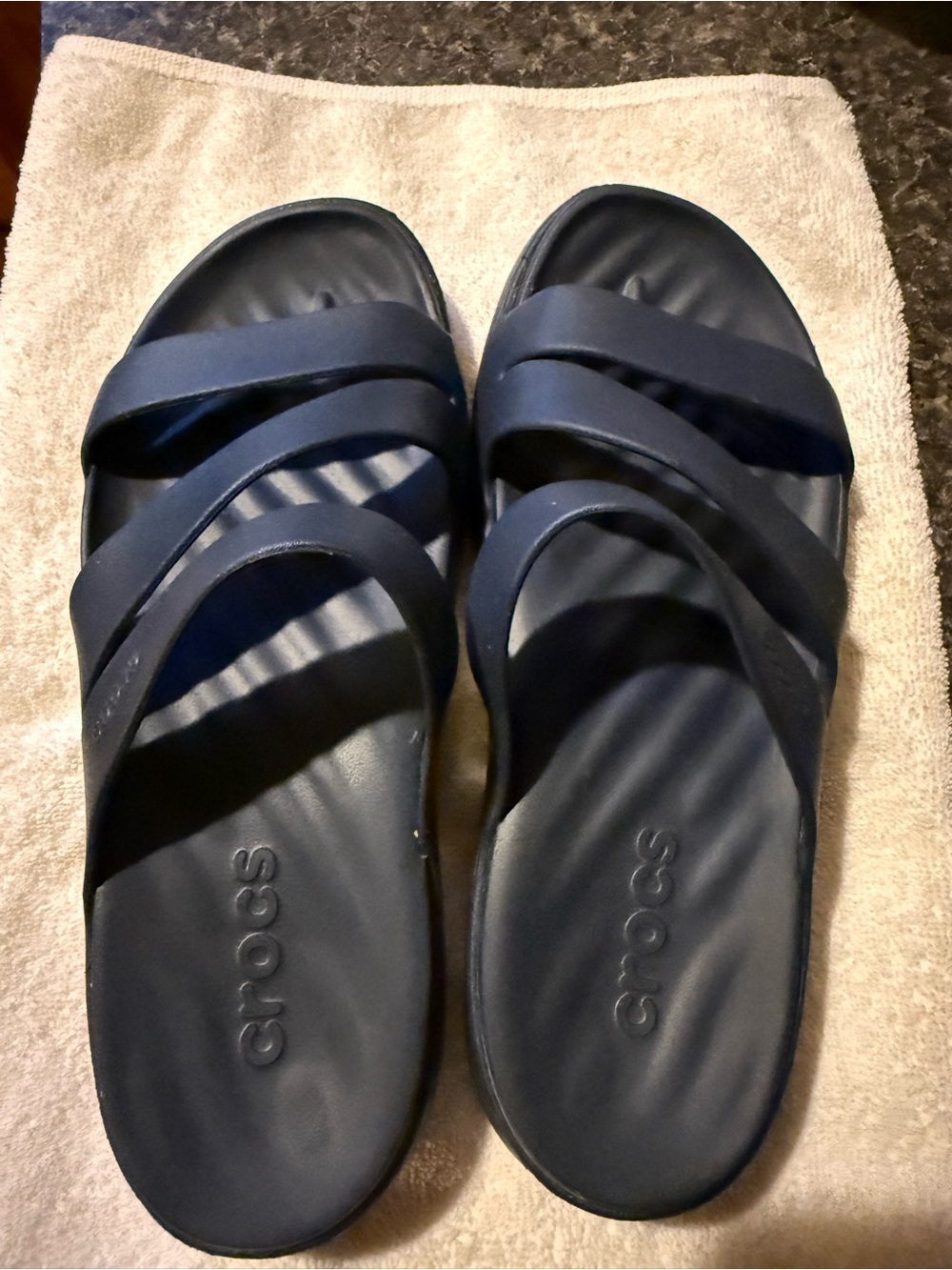 CROCS Navy Blue Dual-Strap Slide Sandals - Picture 2 of 2